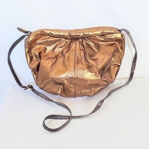 Bill Dorf Womens Vintage Gold Colored Zipper Shoulder Bag Purse